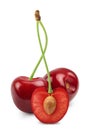 Cherry isolated. Sweet cherry and half cherry on a white background. Royalty Free Stock Photo