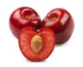 Cherry isolated. Sweet cherries and half a cherry on a white background. Royalty Free Stock Photo