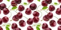 Cherry isolated on white background with clipping path, seamless pattern Royalty Free Stock Photo