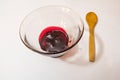 Cherry jam  in glass bowl and little wooden spoon Royalty Free Stock Photo