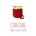 Cherry jam-jar, confiture sweet collection, element for design