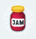 Cherry jam jar icon. Hand drawn vector illustration. Doodle fruit background. Marmalade. Royalty Free Stock Photo