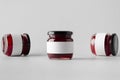 Cherry Jam Jar Mock-Up - Three Jars. Blank Label Royalty Free Stock Photo