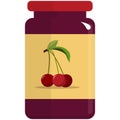 Cherry jam preserve in glass jar flat vector isolated on white