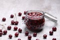 Cherry jam is a traditional dessert made from cherries and sugar. Royalty Free Stock Photo