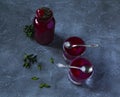 Cherry Kissel or kisel - Russian traditional sweet drink on the dark background Royalty Free Stock Photo