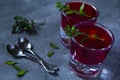 Cherry Kissel or kisel - Russian traditional sweet drink, in two glasses Royalty Free Stock Photo