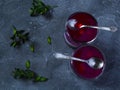 Cherry Kissel or kisel - Russian traditional sweet drink, in two glasses Royalty Free Stock Photo