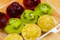 Cherry, kiwi, and pineapple small tarts