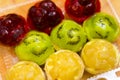 Cherry, kiwi and pineapple small tarts