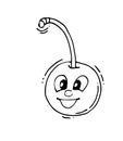 Cherry laughs. Funny Face. Cheerful drawing of fruit. Hand drawing outline. Sketch Isolated on white background. Vector