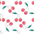 Cherry with leaves Summer pattern Bright berry