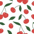 cherry and leaves vector seamless pattern. hand drawn. illustration for wallpaper, wrapping paper, textile, background Royalty Free Stock Photo