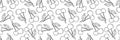 Cherry line art vector repeat pattern banner, seamless horizontal cover background Royalty Free Stock Photo