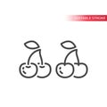 Cherry line vector icon. Cherries outline symbol, editable stroke. Royalty Free Stock Photo