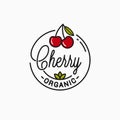 Cherry logo. Round linear logo of organic cherry