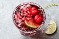 Cherry Margarita Cocktail with Tequila, Lime, Salt, Cherry Juice and Crushed Ice. Royalty Free Stock Photo