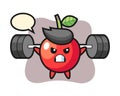 Cherry mascot cartoon with a barbell