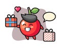 Cherry mascot cartoon giving the gift