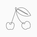 Cherry - one line drawing. Continuous line fruit. Hand-drawn minimalist illustration.