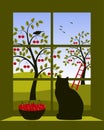 Cherry orchard outside window Royalty Free Stock Photo