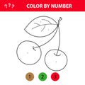 Cherry - painting page, color by numbers. Worksheet for education. Game for kids Royalty Free Stock Photo