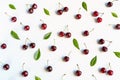 Cherry pattern. Flat lay of cherries on a white background