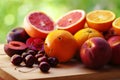 Cherry, peaches and citric fruits Royalty Free Stock Photo