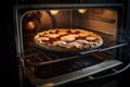 cherry pie being baked in a vintage oven, with steam and heat visible