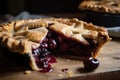 cherry pie, with the delicious cherry filling oozing out of the flaky crust