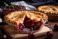 cherry pie, with the delicious cherry filling oozing out of the flaky crust