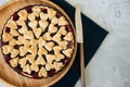 Cherry pie with heart shape decorations Royalty Free Stock Photo