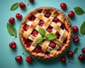 cherry pie with lattice top view