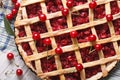 Cherry pie and ripe berries close-up horizontal top view Royalty Free Stock Photo