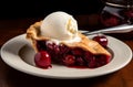 Cherry pie slice plate. Generate Ai Royalty Free Stock Photo