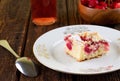 Cherry pie on white plate placed on wooden board Royalty Free Stock Photo