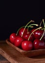 Cherry in a plate on a wooden background Royalty Free Stock Photo