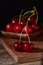 Cherry in a plate on a wooden background Royalty Free Stock Photo