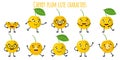 Cherry plum fruit cute funny cheerful characters with different poses and emotions