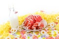 Cherry pudding cake and a jug of milk Royalty Free Stock Photo