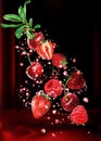 Cherry raspberry and strawberry into splashes of juice Royalty Free Stock Photo