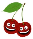 Cherry. Raster Illustration of a funny pair of cherries with face, on white background. Royalty Free Stock Photo
