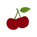 Cherry. Red ripe cherries. Cherry berries in cartoon style. Vector illustration isolated on a white background Royalty Free Stock Photo