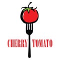 Cherry red tomato on a black cool fork illustration in vector formant