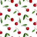 Cherry ripe red marsala watercolor seamless pattern. Endless print for textile, clothes, fashion fabric, linens, dress, cover,