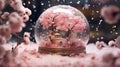 Cherry sakura spring blossom tree inside glass snow globe enchanting miniature