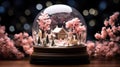 Cherry sakura spring blossom tree inside glass snow globe enchanting miniature