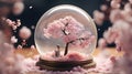 Cherry sakura spring blossom tree inside glass snow globe enchanting miniature