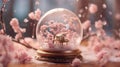 Cherry sakura spring blossom tree inside glass snow globe enchanting miniature