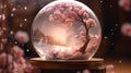 Cherry sakura spring blossom tree inside glass snow globe enchanting miniature